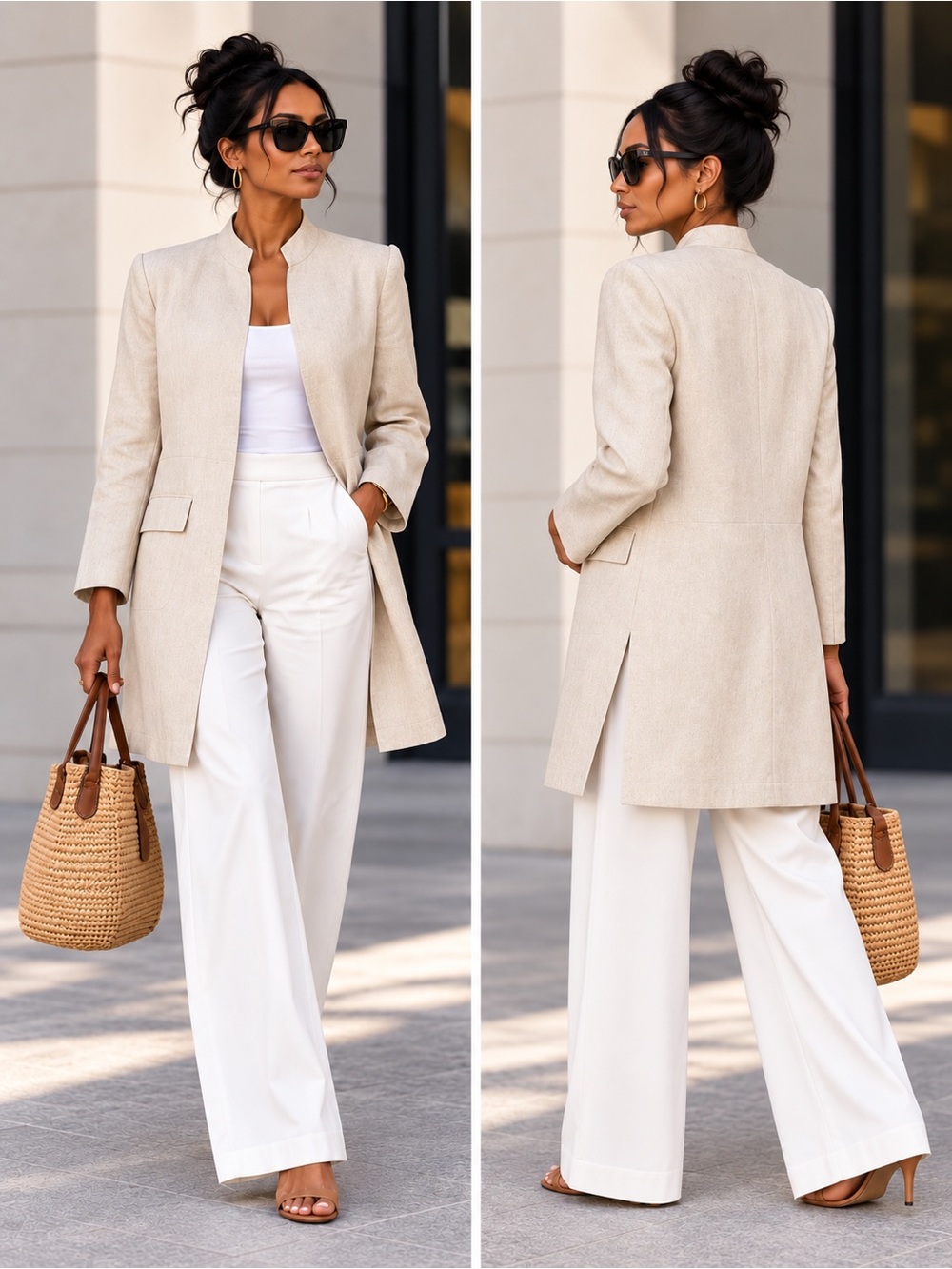 Vintage Chadwick’s Linen Longline Blazer Jacket Size 10 Neutral Beige